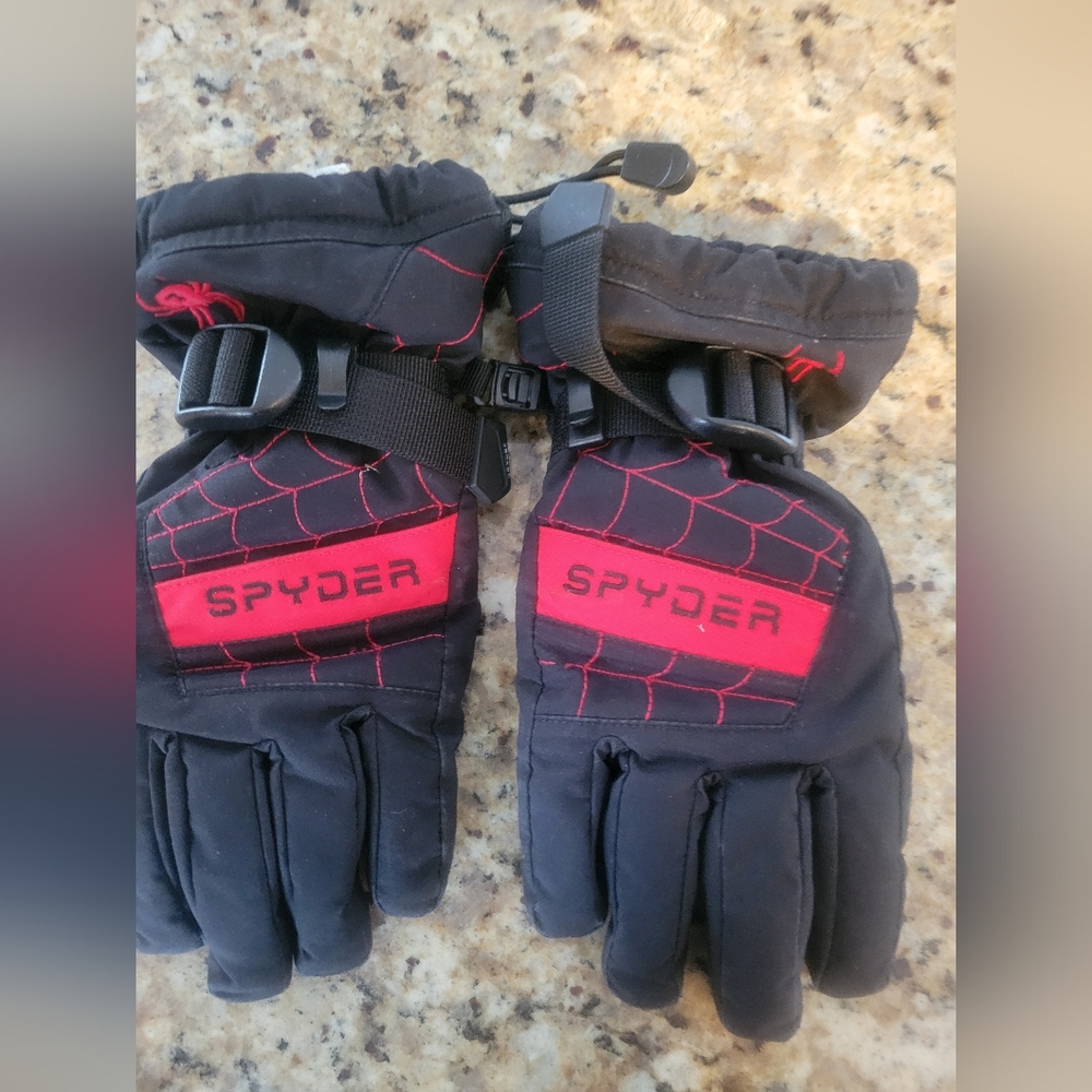 Spyder Black and Red Insulated Gloves Youth Small